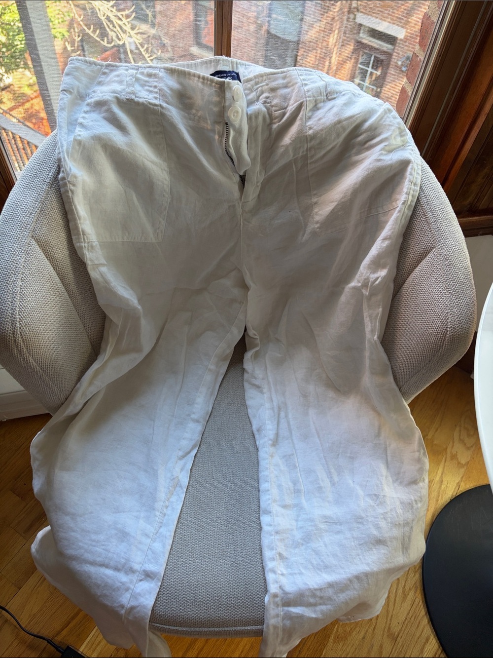 Adrienne Vittadini White Wide-Leg 100% Linen Trousers